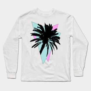 Retrowave Palm Tree In Cyan and Magenta Triangles Long Sleeve T-Shirt